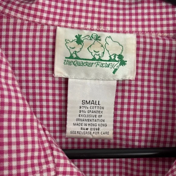 The Quaker Factory Vintage Gingam Palm trees Button Down Top size small - Picture 3 of 7